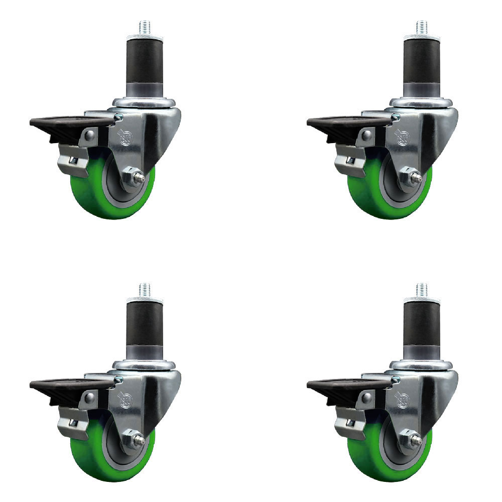 SCC-EX20S314-PPUB-GRN-PLB-158-4 Polyurethane Swivel Expanding Stem Caster with 3 in. Green Wheels & 1.63 in. Stems - Set of 4