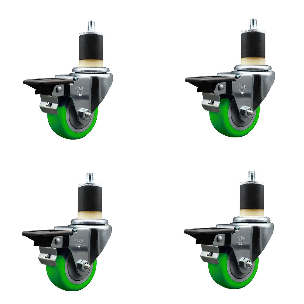 SCC-EX20S314-PPUB-GRN-PLB-178-4 Polyurethane Swivel Expanding Stem Caster with 3 in. Green Wheels & 1.87 in. Stems - Set of 4