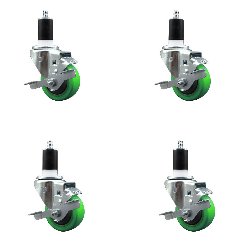 SCC-EX20S314-PPUB-GRN-TLB-112-4 Polyurethane Swivel Expanding Stem Caster with 3 in. Green Wheels & 1.5 in. Stems - Set of 4