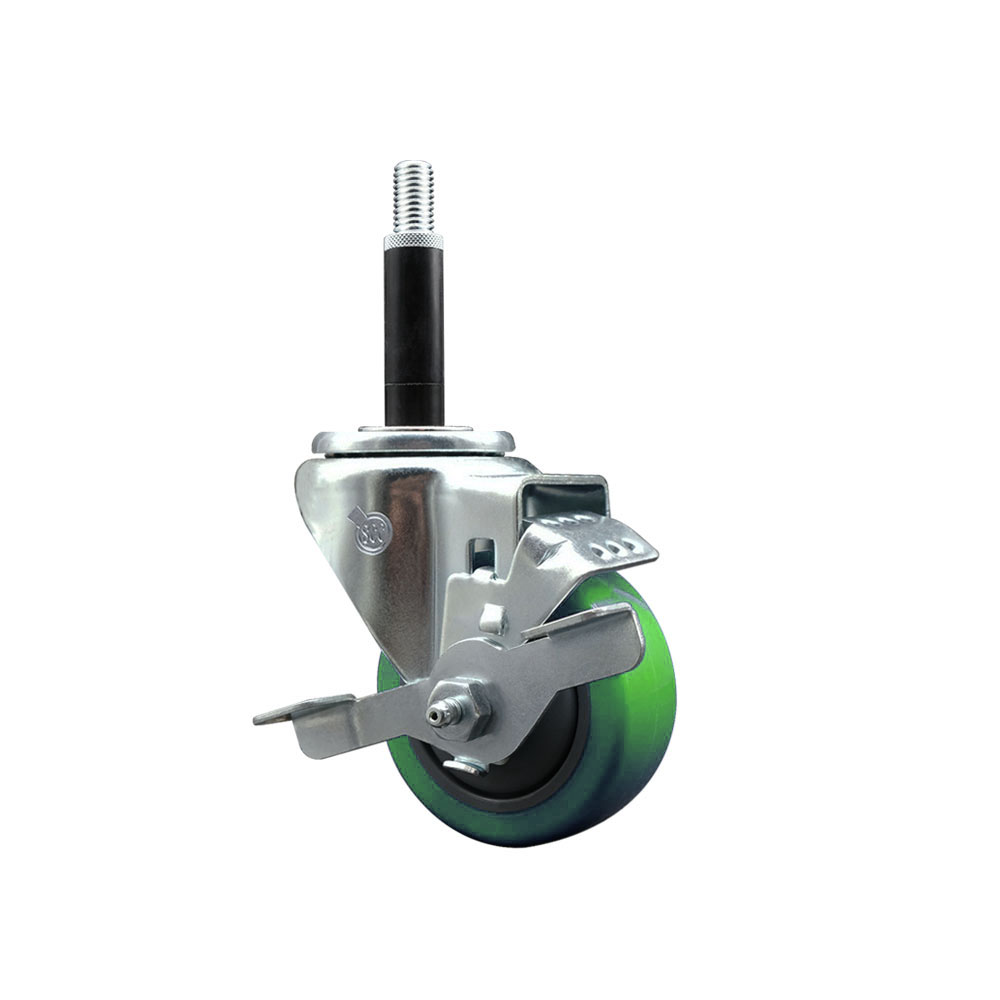 SCC-EX20S314-PPUB-GRN-TLB-34 Polyurethane Expanding Stem Swivel Caster with 3 in. Green Wheel & 0.75 in. Stem & Top Locking Brake
