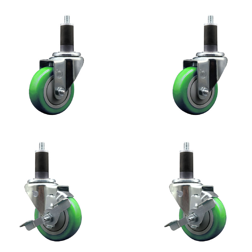 SCC-EX20S3514-PPUB-GRN-2-TLB-2-114 Polyurethane Swivel Expanding Stem Caster with 3.5 in. Green Wheels & 1.25 in. Stems - Set of 4