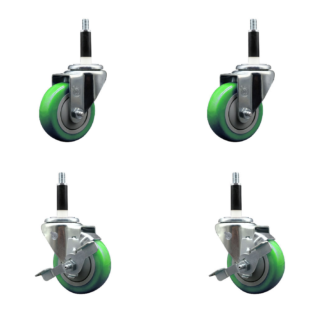 SCC-EX20S3514-PPUB-GRN-2-TLB-2-78 Polyurethane Swivel Expanding Stem Caster with 3.5 in. Green Wheels & 0.87 in. Stems - Set of 4
