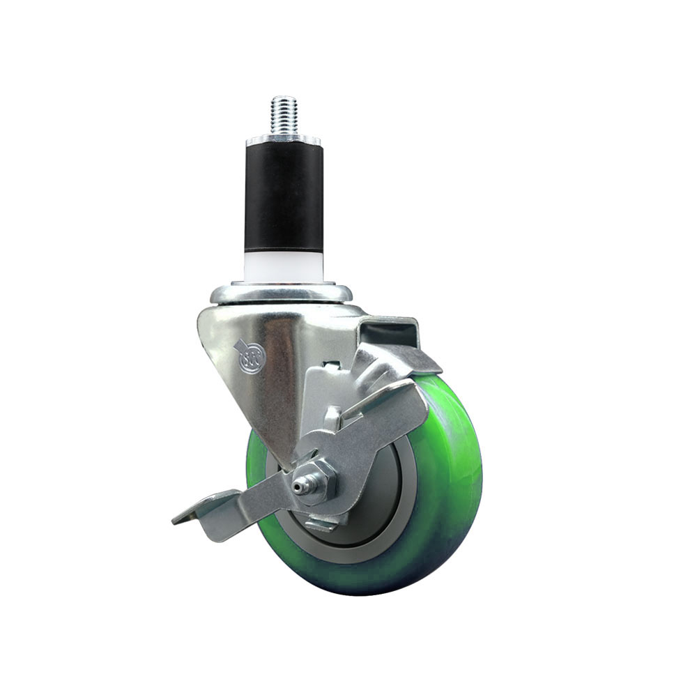 SCC-EX20S3514-PPUB-GRN-TLB-112 Polyurethane Expanding Stem Swivel Caster with 3.5 in. Green Wheel & 1.5 in. Stem & Top Locking Brake