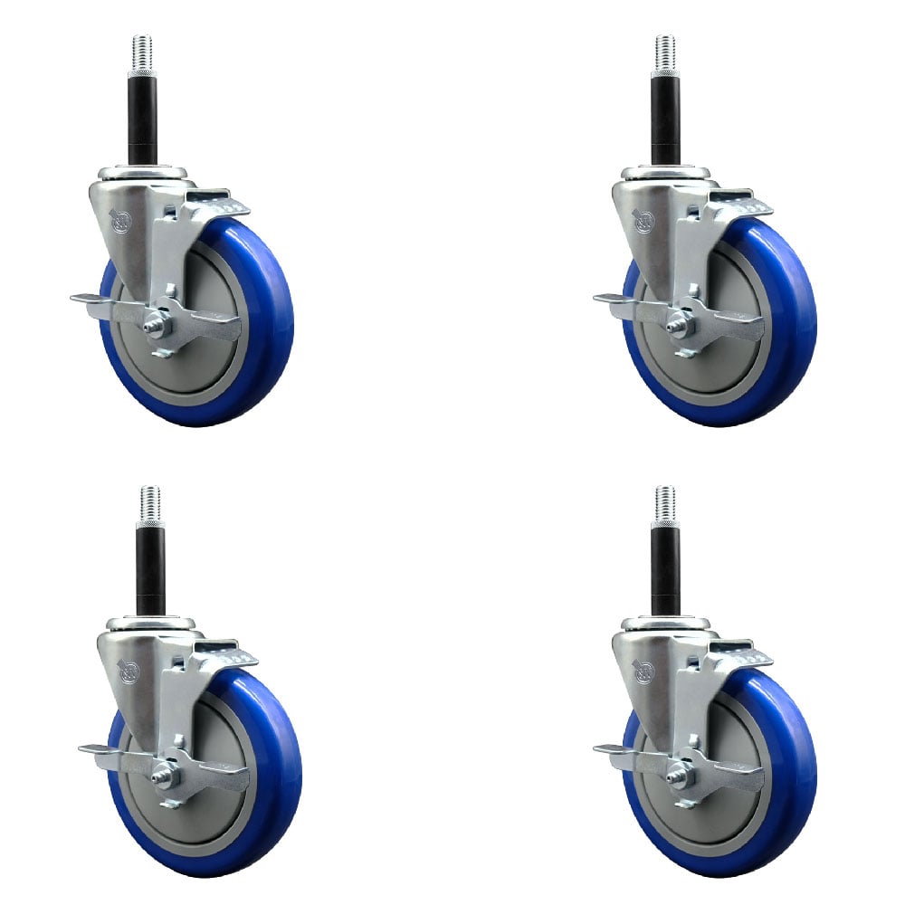 SCC-EX20S514-PPUB-BLUE-TLB-34-4 Polyurethane Swivel Expanding Stem Caster with 5 in. Blue Wheels & 0.75 in. Stems - Set of 4