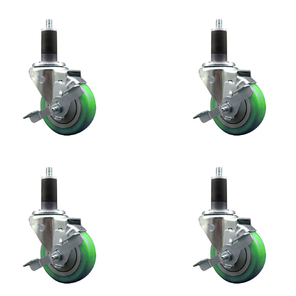 SCC-EX20S3514-PPUB-GRN-TLB-114-4 Polyurethane Swivel Expanding Stem Caster with 3.5 in. Green Wheels & 1.25 in. Stems - Set of 4