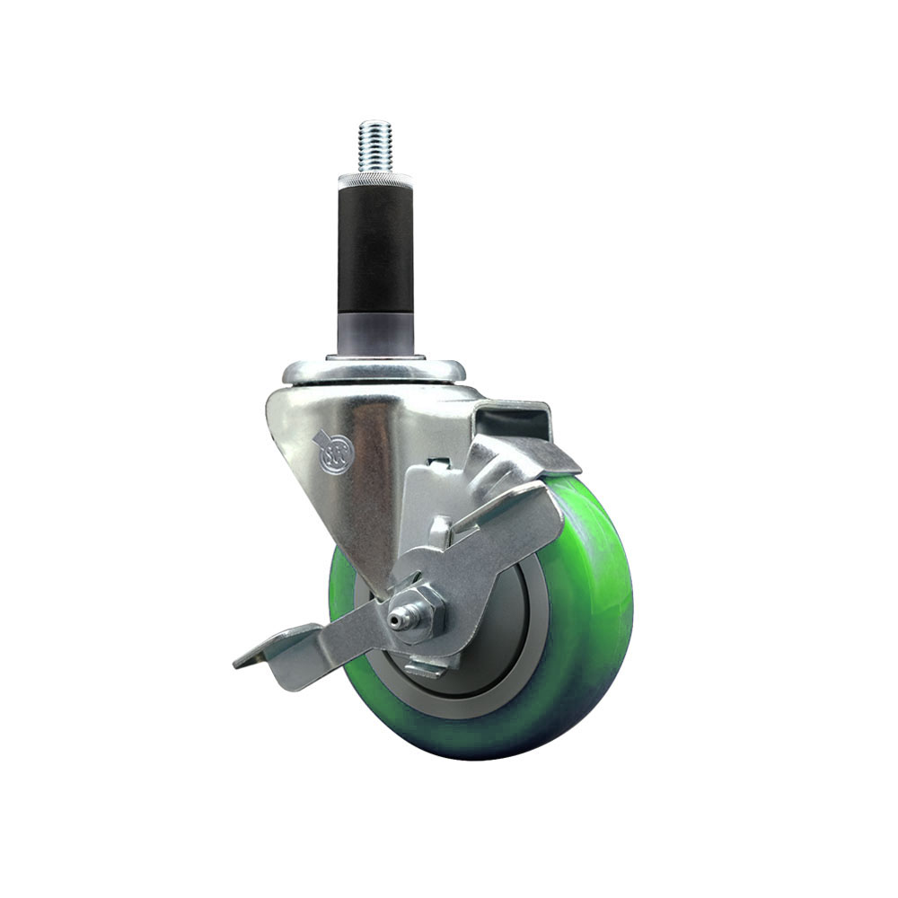 SCC-EX20S3514-PPUB-GRN-TLB-118 Polyurethane Expanding Stem Swivel Caster with 3.5 in. Green Wheel & 1.13 in. Stem & Top Locking Brake