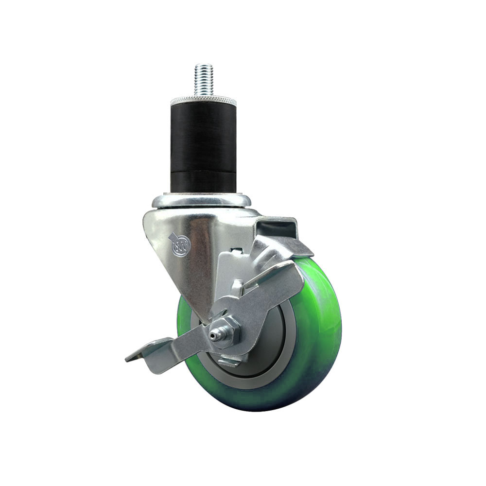 SCC-EX20S3514-PPUB-GRN-TLB-134 Polyurethane Expanding Stem Swivel Caster with 3.5 in. Green Wheel & 1.75 in. Stem & Top Locking Brake