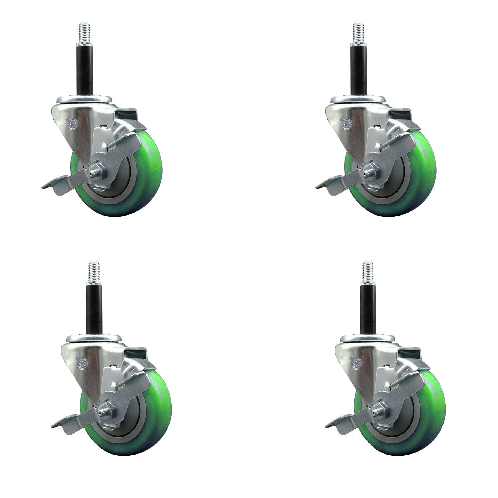 SCC-EX20S3514-PPUB-GRN-TLB-34-4 Polyurethane Swivel Expanding Stem Caster with 3.5 in. Green Wheels & 0.75 in. Stems - Set of 4