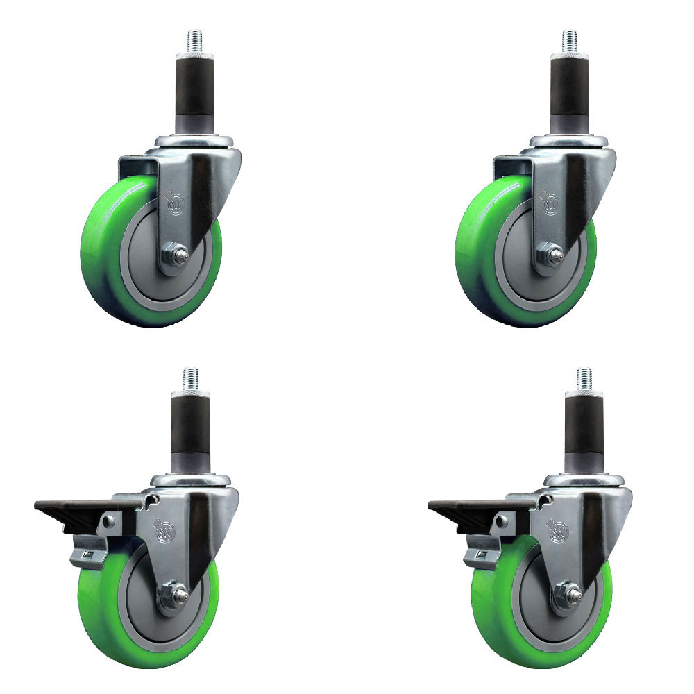 SCC-EX20S414-PPUB-GRN-2-PLB-2-114 Polyurethane Swivel Expanding Stem Caster with 4 in. Green Wheels & 1.25 in. Stems - Set of 4