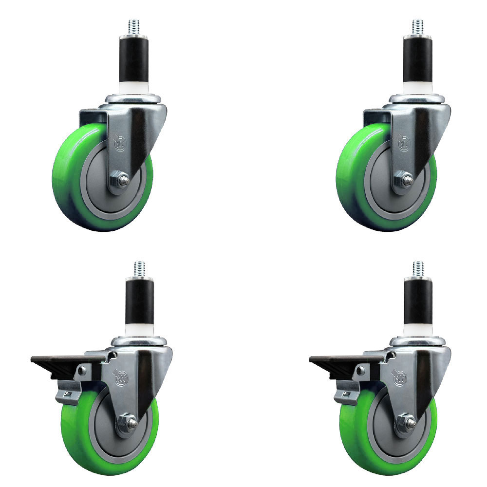 SCC-EX20S414-PPUB-GRN-2-PLB-2-138 Polyurethane Swivel Expanding Stem Caster with 4 in. Green Wheels & 1.38 in. Stems - Set of 4