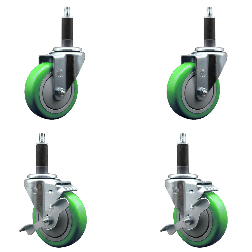 SCC-EX20S414-PPUB-GRN-2-TLB-2-1 Polyurethane Swivel Expanding Stem Caster with 4 in. Green Wheels & 1 in. Stems - Set of 4