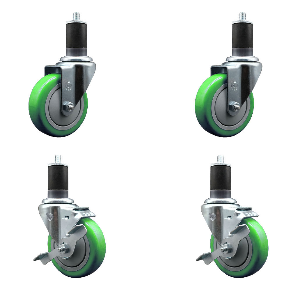 SCC-EX20S414-PPUB-GRN-2-TLB-2-158 Polyurethane Swivel Expanding Stem Caster with 4 in. Green Wheels & 1.63 in. Stems - Set of 4