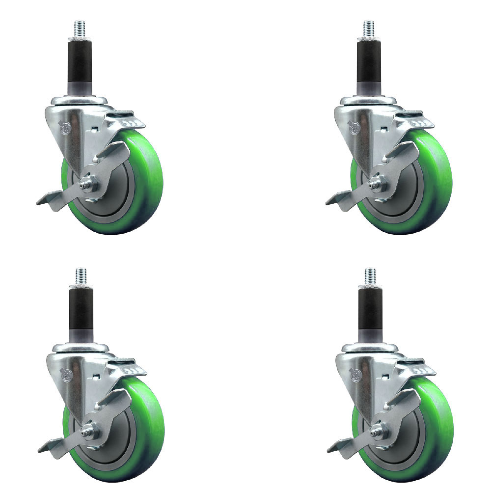 SCC-EX20S414-PPUB-GRN-TLB-118-4 Polyurethane Swivel Expanding Stem Caster with 4 in. Green Wheels & 1.13 in. Stems - Set of 4