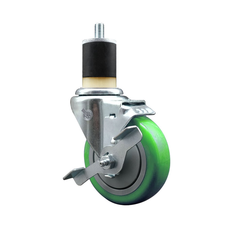 SCC-EX20S414-PPUB-GRN-TLB-178 Polyurethane Expanding Stem Swivel Caster with 4 in. Green Wheel & 1.87 in. Stem & Top Locking Brake