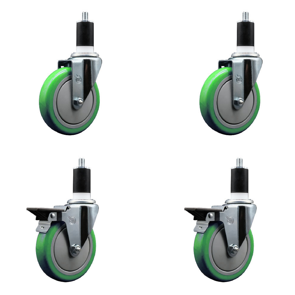 SCC-EX20S514-PPUB-GRN-2-PLB-2-112 Polyurethane Swivel Expanding Stem Caster with 5 in. Green Wheels & 1.5 in. Stems - Set of 4