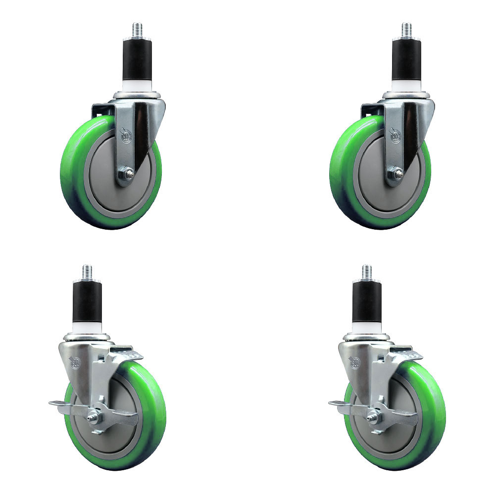 SCC-EX20S514-PPUB-GRN-2-TLB-2-112 Polyurethane Swivel Expanding Stem Caster with 5 in. Green Wheels & 1.5 in. Stems - Set of 4