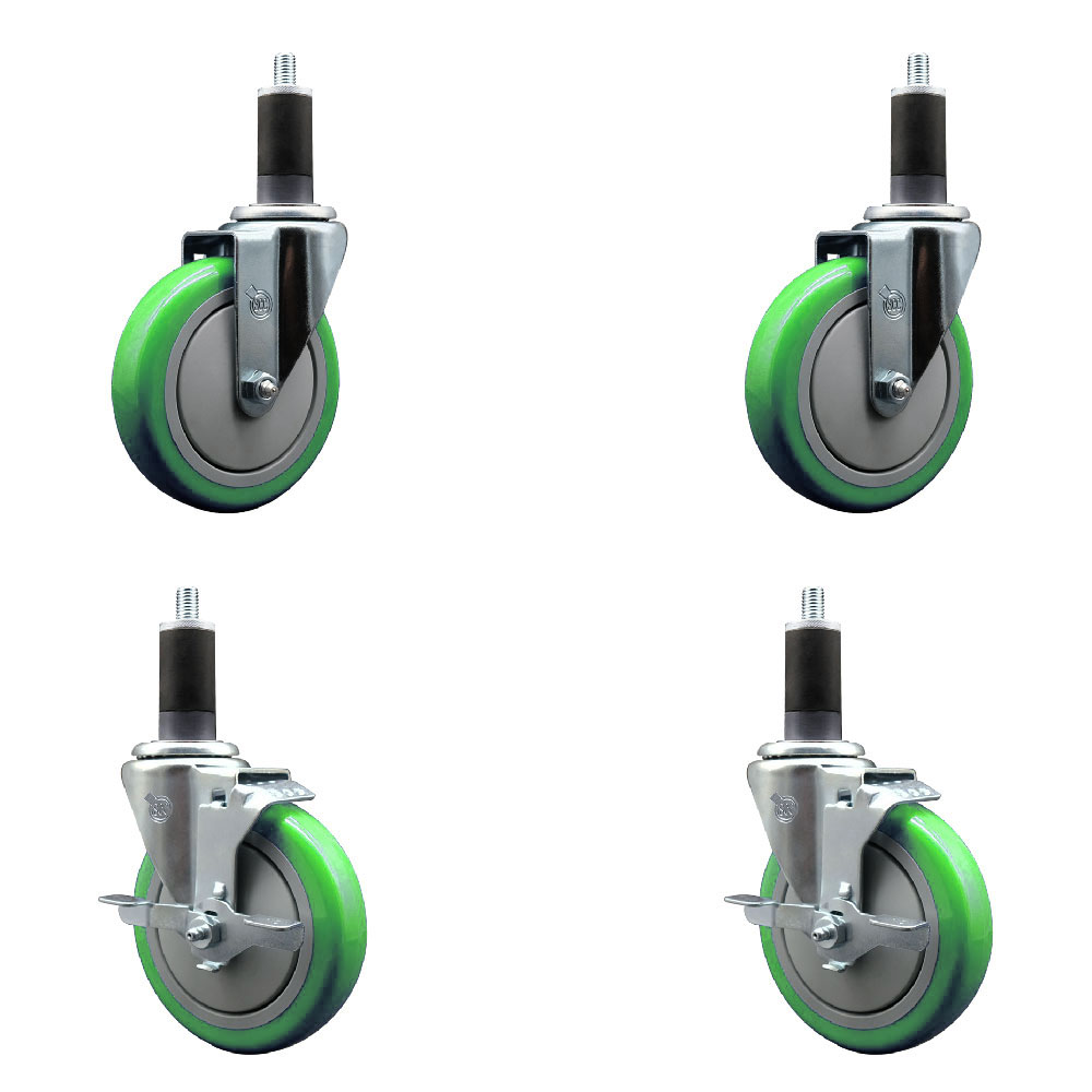SCC-EX20S514-PPUB-GRN-2-TLB-2-114 Polyurethane Swivel Expanding Stem Caster with 5 in. Green Wheels & 1.25 in. Stems - Set of 4