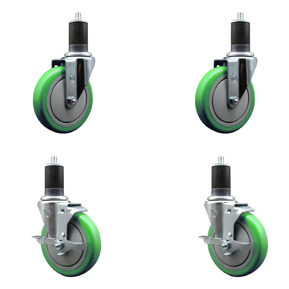 SCC-EX20S514-PPUB-GRN-2-TLB-2-158 Polyurethane Swivel Expanding Stem Caster with 5 in. Green Wheels & 1.63 in. Stems - Set of 4