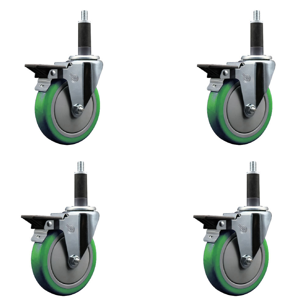 SCC-EX20S514-PPUB-GRN-PLB-1-4 Polyurethane Swivel Expanding Stem Caster with 5 in. Green Wheels & 1 in. Stems - Set of 4