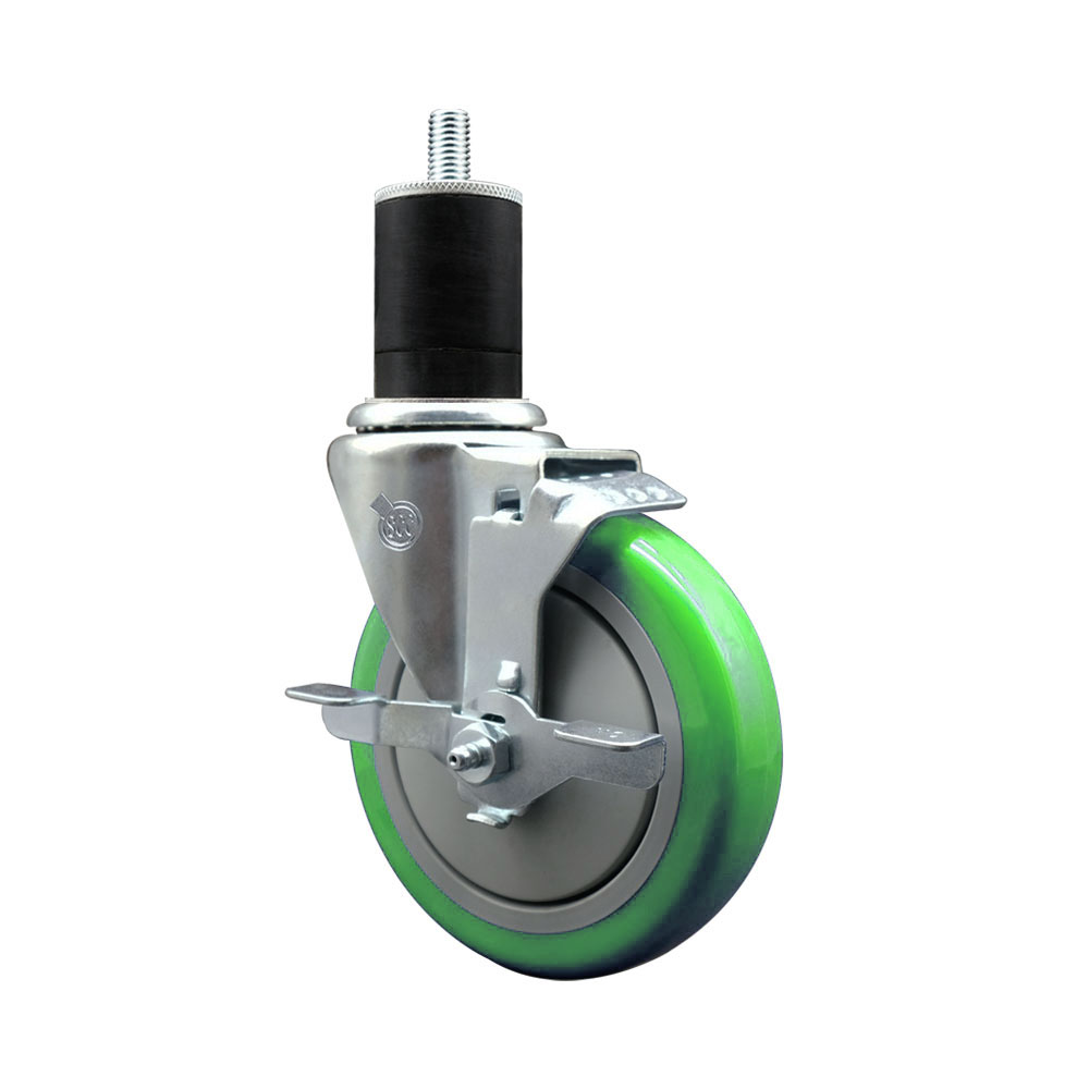 SCC-EX20S514-PPUB-GRN-TLB-134 Polyurethane Expanding Stem Swivel Caster with 5 in. Green Wheel & 1.75 in. Stem & Top Locking Brake