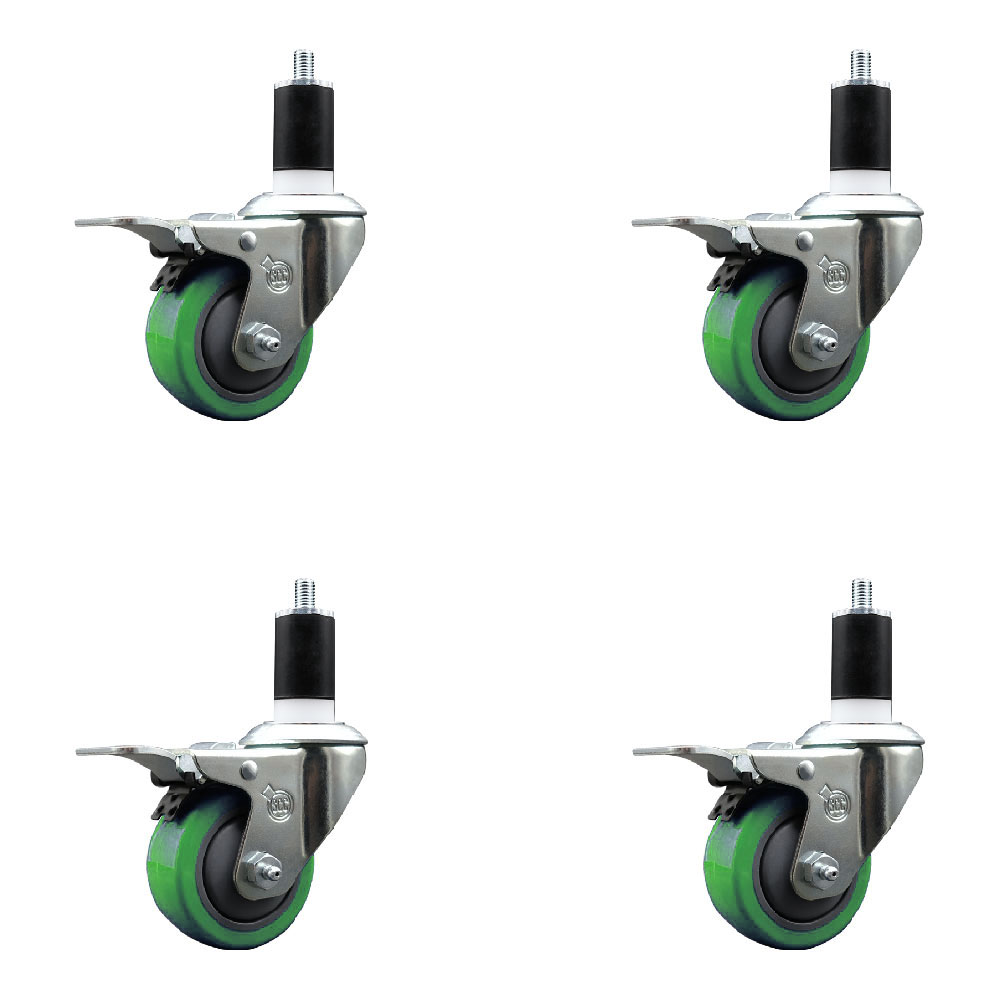 SCC-EXTTL20S314-PPUB-GRN-112-4 Polyurethane Swivel Expanding Stem Caster with 3 in. Green Wheels & 1.5 in. Stems - Set of 4