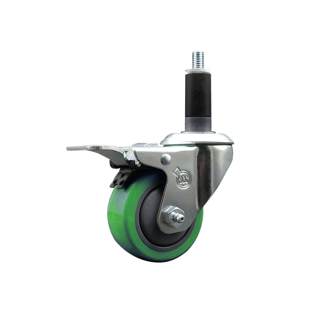 SCC-EXTTL20S314-PPUB-GRN-118 Polyurethane Expanding Stem Swivel Caster with 3 in. Green Wheel & 1.13 in. Stem & Total Locking Brake