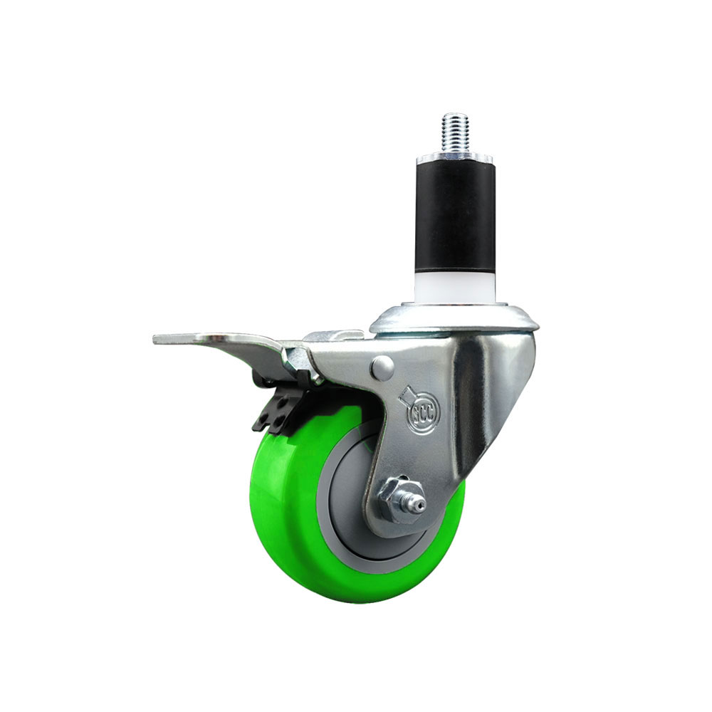 SCC-SSEXTTL20S314-PPUB-GRN-112 Stainless Steel Polyurethane Expanding Stem Swivel Caster with 3 in. Green Wheel & 1.5 in. Stem & Total Locking Brake