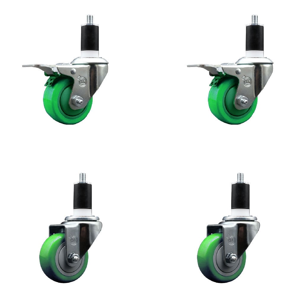 SCC-SSEXTTL20S314-PPUB-GRN-2-S-2-112 Stainless Steel Polyurethane Swivel Expanding Stem Caster with 3 in. Green Wheels & 1.5 in. Stems - Set of 4