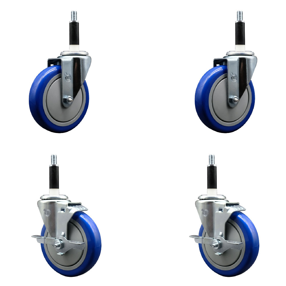 SCC-EX20S514-PPUB-BLUE-2-TLB-2-78 Polyurethane Swivel Expanding Stem Caster with 5 in. Blue Wheels & 0.87 in. Stems - Set of 4