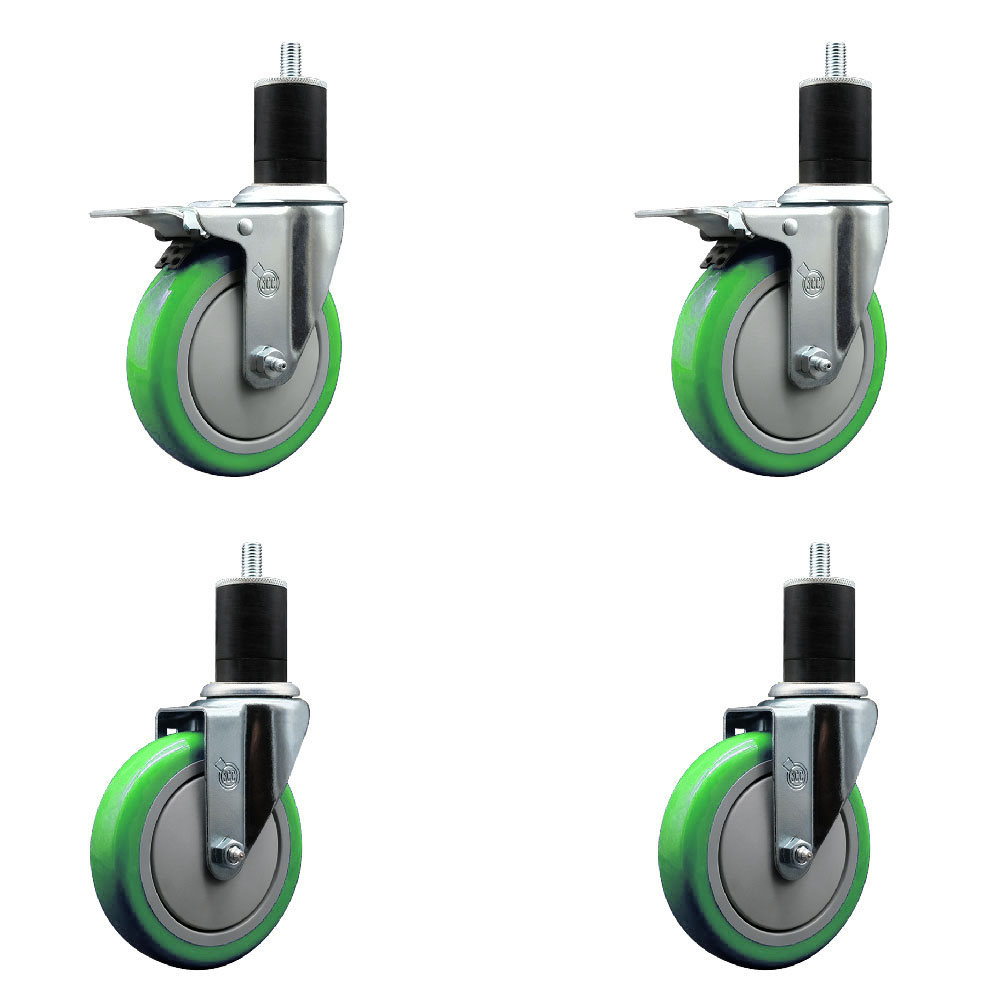 SCC-SSEXTTL20S514-PPUB-GRN-2-S-2-134 Stainless Steel Polyurethane Swivel Expanding Stem Caster with 5 in. Green Wheels & 1.75 in. Stems - Set of 4