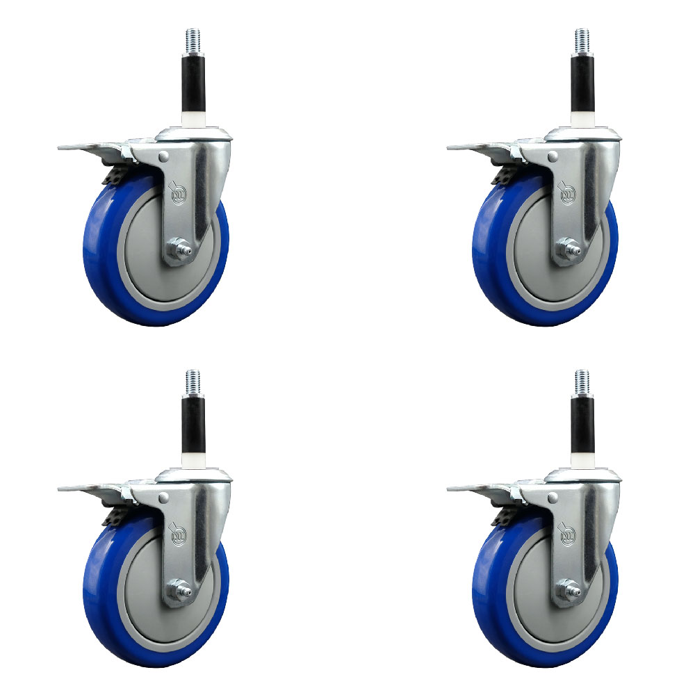 SCC-EXTTL20S514-PPUB-BLUE-78-4 Polyurethane Swivel Expanding Stem Caster with 5 in. Blue Wheels & 0.87 in. Stems - Set of 4