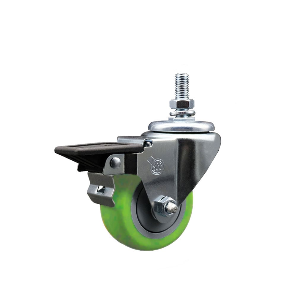 SCC-TS20S314-PPUB-GRN-PLB-121315 Polyurethane Swivel Threaded Stem Caster with 3 x 1.25 in. Green Wheel & 0.5 in. Stem & Posi Locking Brake