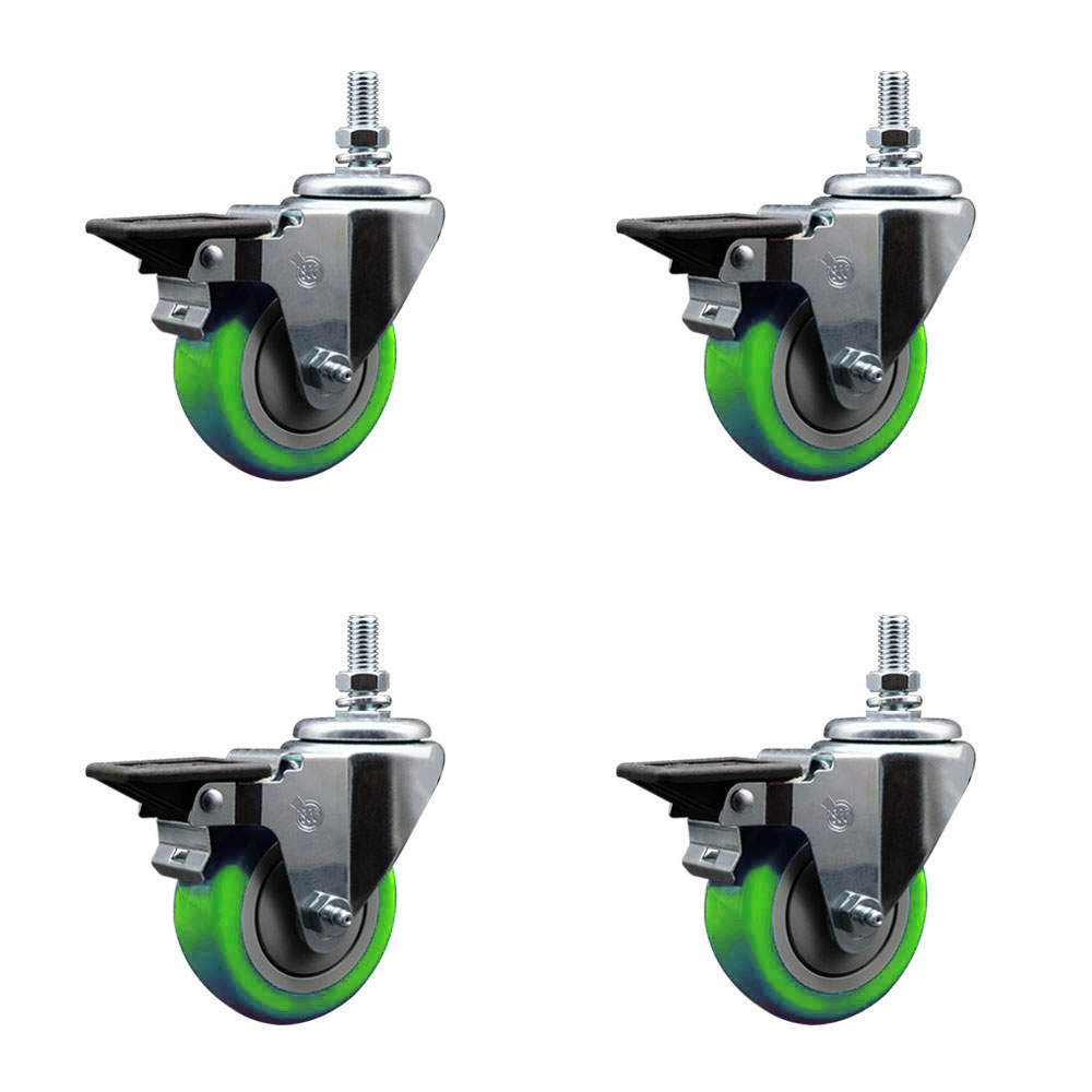 SCC-TS20S3514-PPUB-GRN-PLB-121315-4 Polyurethane Swivel Threaded Stem Caster with 3.5 x 1.25 in. Green Wheels & 0.5 in. Stems - Set of 4