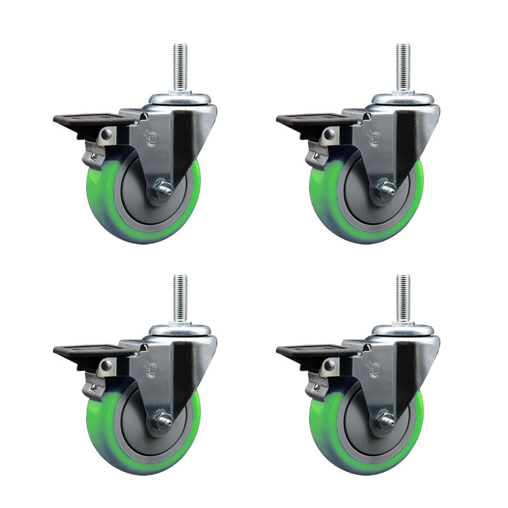 SCC-TS20S414-PPUB-GRN-PLB-34212-4 Polyurethane Swivel Threaded Stem Caster with 4 x 1.25 in. Green Wheels & 0.75 in. Stems - Set of 4