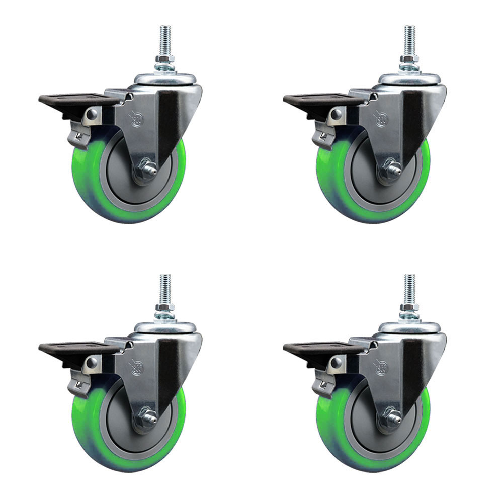 SCC-TS20S414-PPUB-GRN-PLB-381615-4 Polyurethane Swivel Threaded Stem Caster with 4 x 1.25 in. Green Wheels & 0.38 in. Stems - Set of 4