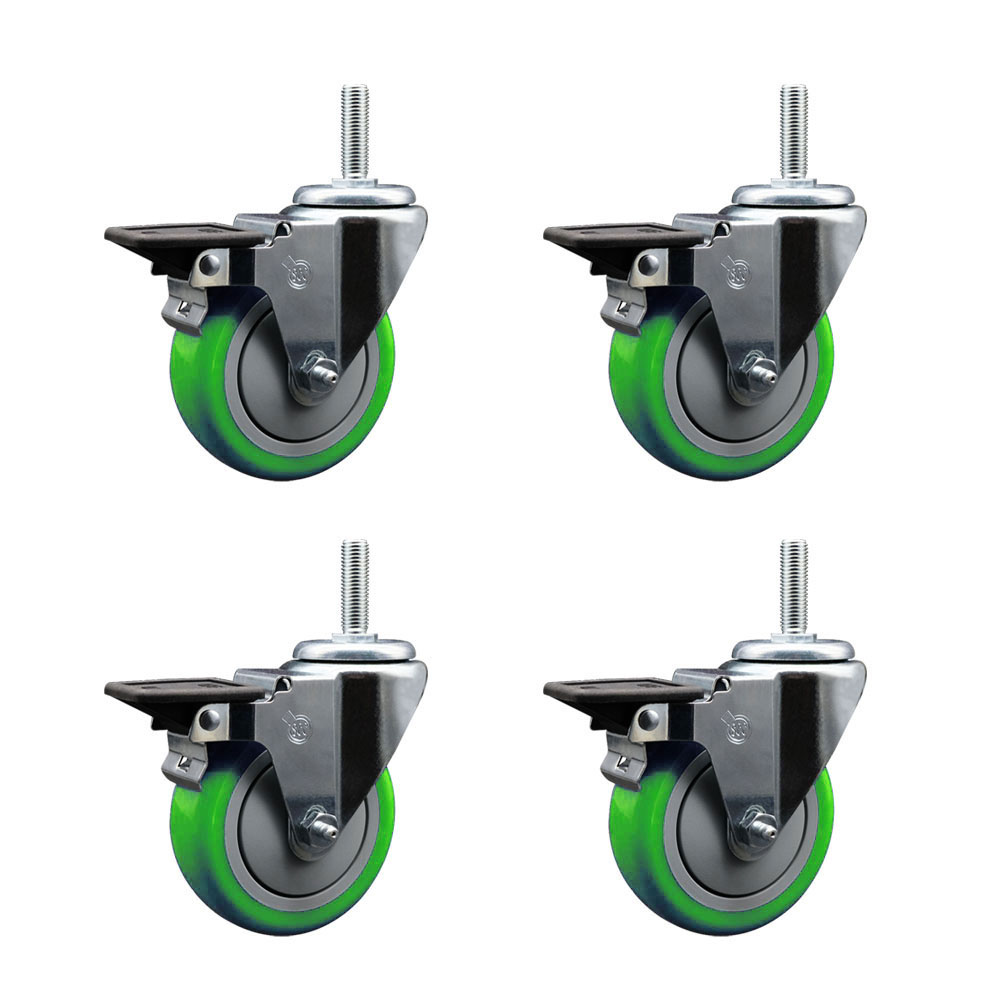 SCC-TS20S414-PPUB-GRN-PLB-58212-4 Polyurethane Swivel Threaded Stem Caster with 4 x 1.25 in. Green Wheels & 0.63 in. Stems - Set of 4