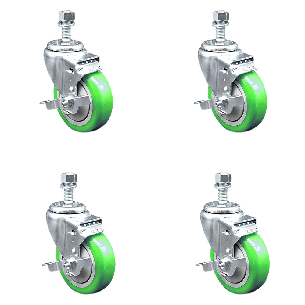 SCC-TS20S414-PPUB-GRN-TLB-M1215-4 Polyurethane Swivel Threaded Stem Caster with 4 x 1.25 in. Green Wheels & 12 mm Stems - Set of 4