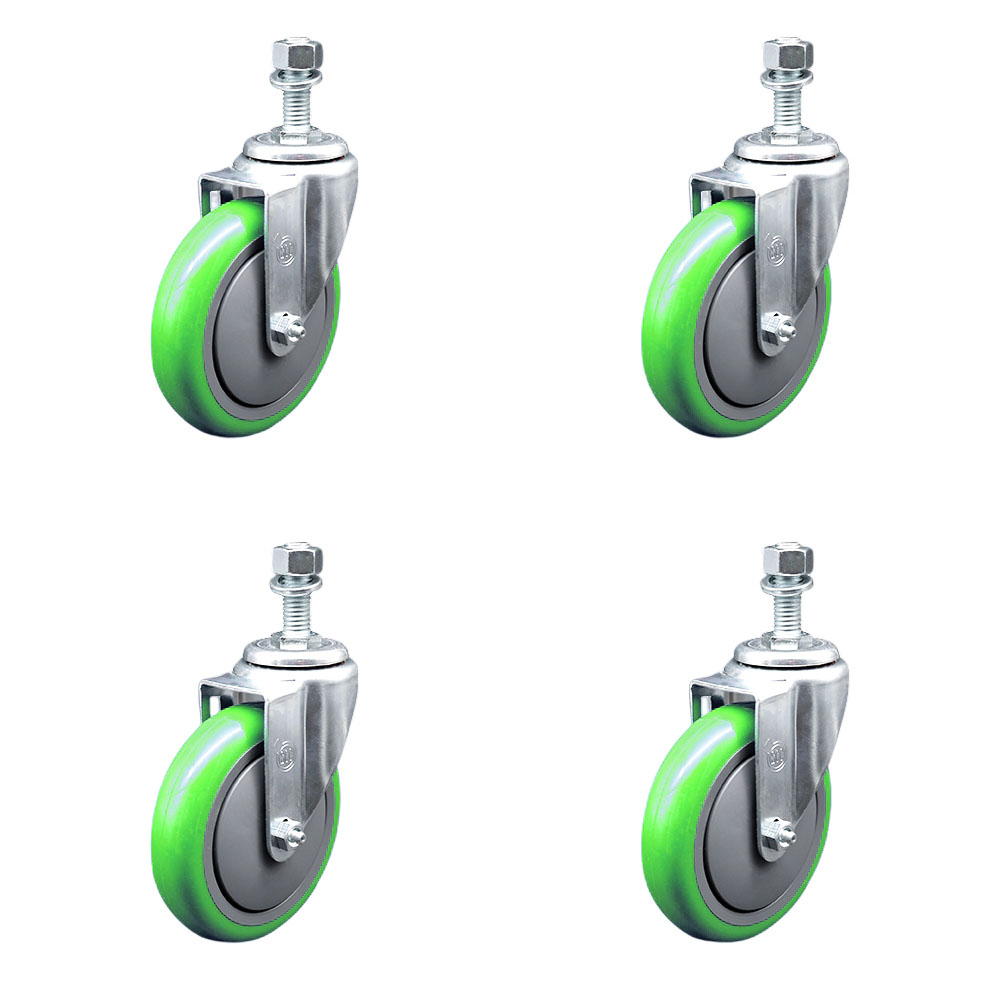 SCC-TS20S514-PPUB-GRN-M1215-4 Polyurethane Swivel Threaded Stem Caster with 5 x 1.25 in. Green Wheels & 12 mm Stems - Set of 4