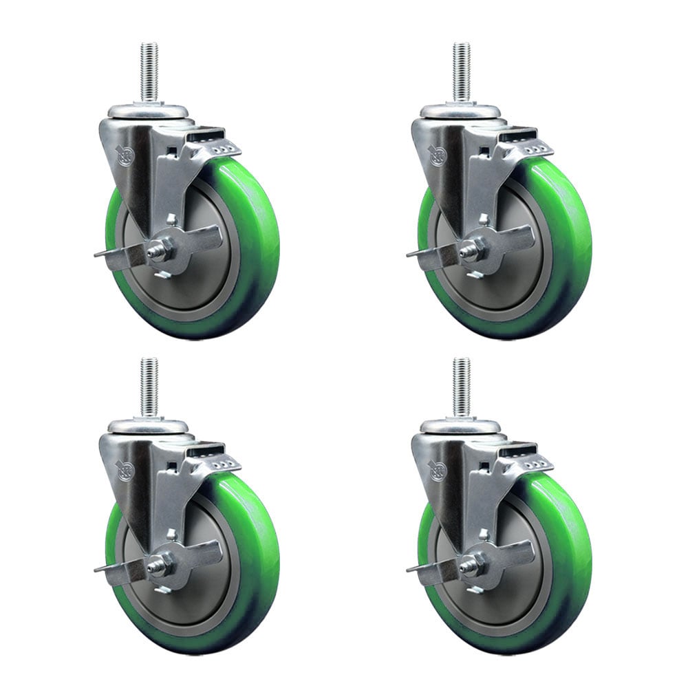SCC-TS20S514-PPUB-GRN-TLB-58212-4 Polyurethane Swivel Threaded Stem Caster with 5 x 1.25 in. Green Wheels & 0.63 in. Stems - Set of 4