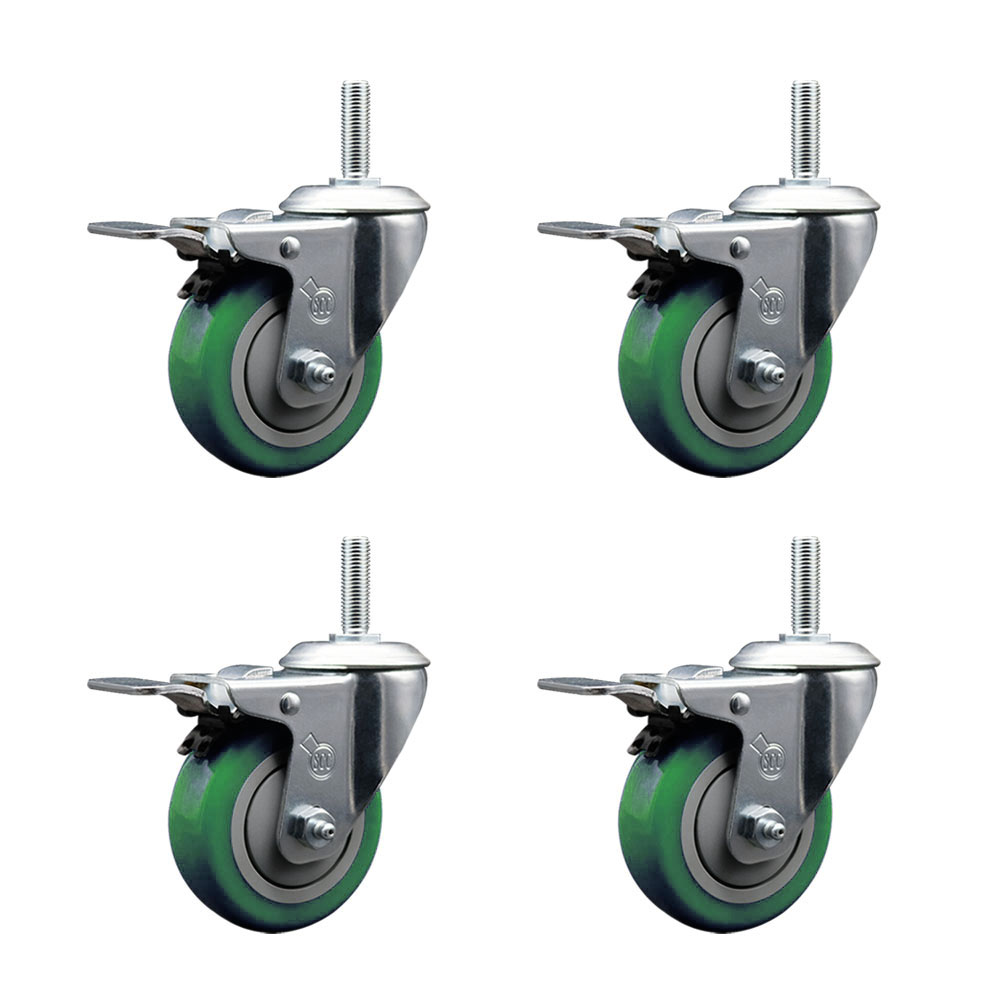 SCC-TSTTL20S414-PPUB-GRN-34212-4 Polyurethane Swivel Threaded Stem Caster with 4 x 1.25 in. Green Wheels & 0.75 in. Stems - Set of 4