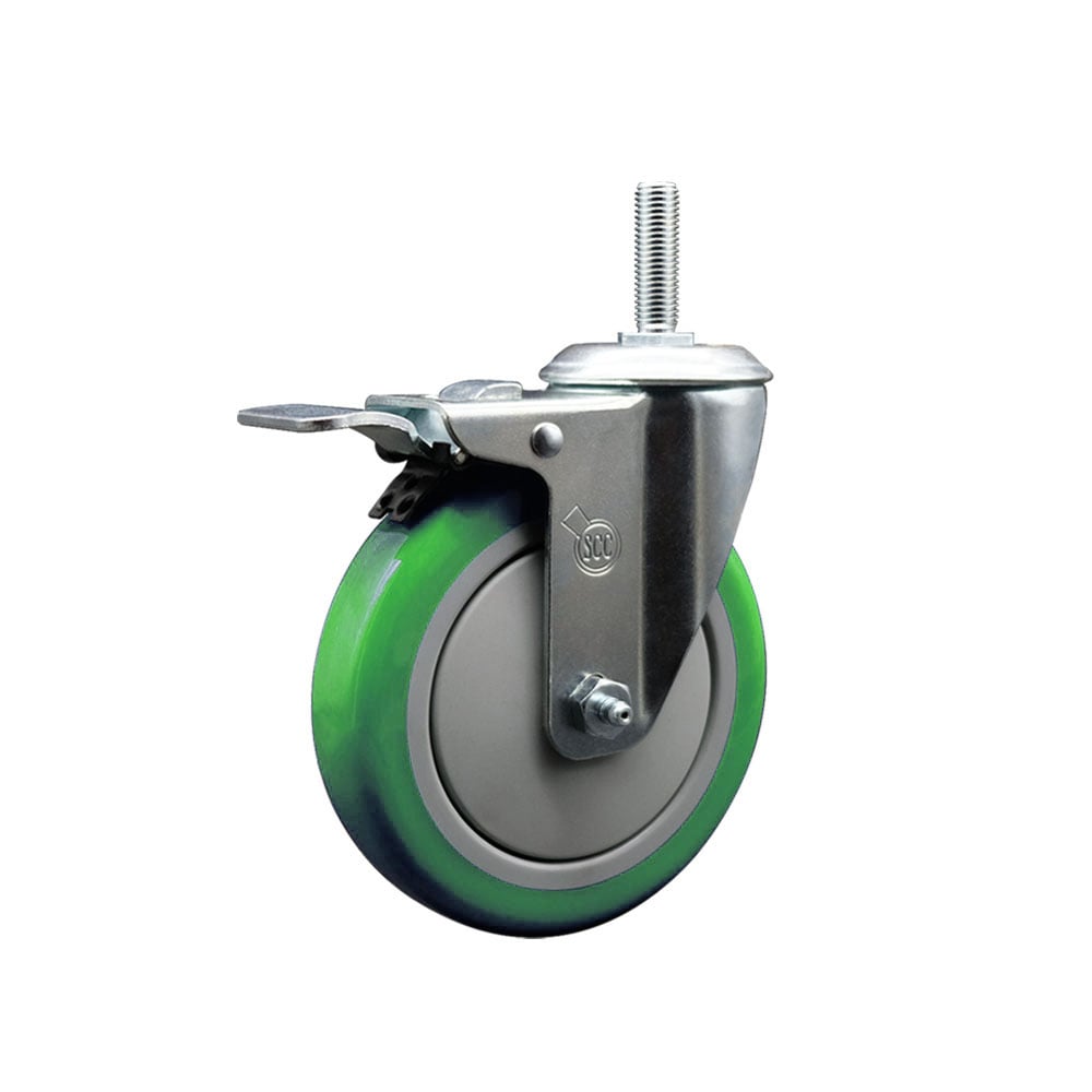 SCC-TSTTL20S514-PPUB-GRN-34212 Polyurethane Swivel Threaded Stem Caster with 5 x 1.25 in. Green Wheel & 0.75 in. Stem & Total Locking Brake