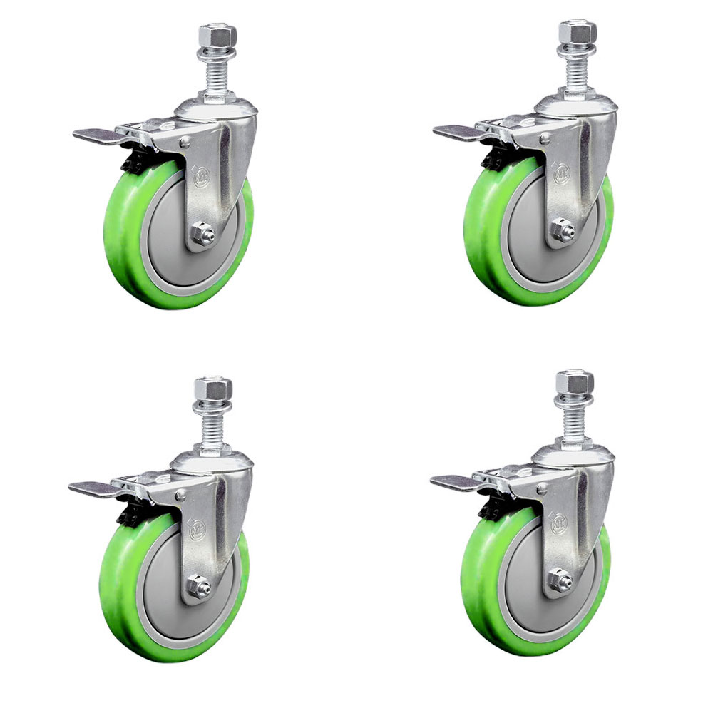 SCC-TSTTL20S514-PPUB-GRN-M1215-2-S-2 Polyurethane Swivel Threaded Stem Caster with 5 x 1.25 in. Green Wheels & 12 mm Stems - Set of 4