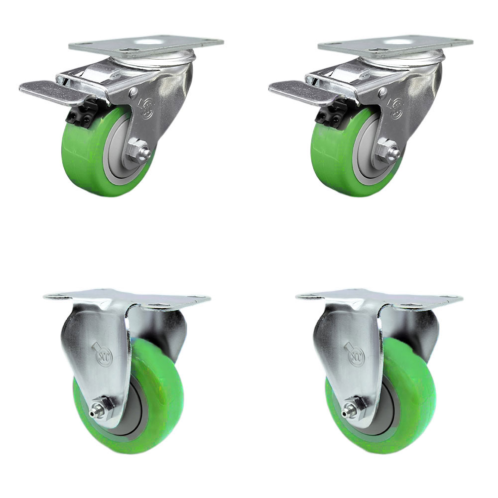 SCC-TTL20S314-PPUB-GRN-2-R-2 Polyurethane Swivel Top Plate Caster with 3 in. Green Wheels - Set of 4