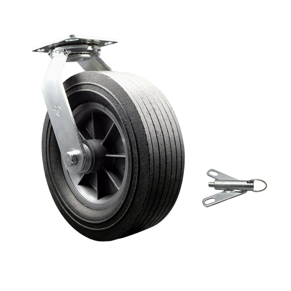 SCC-100S1030-SNB-BSL 10 in. Swivel Semi Pneumatic Caster Black Solid Rubber Wheel & Bolt on Swivel Lock Heavy Duty Caster