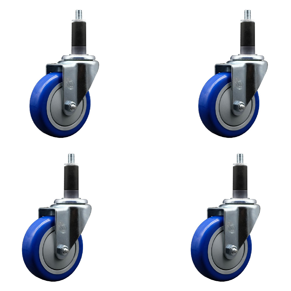 SCC-EX20S414-PPUB-BLUE-118-4 Polyurethane Swivel Expanding Stem Caster with 4 in. Blue Wheels & 1.13 in. Stems - Set of 4