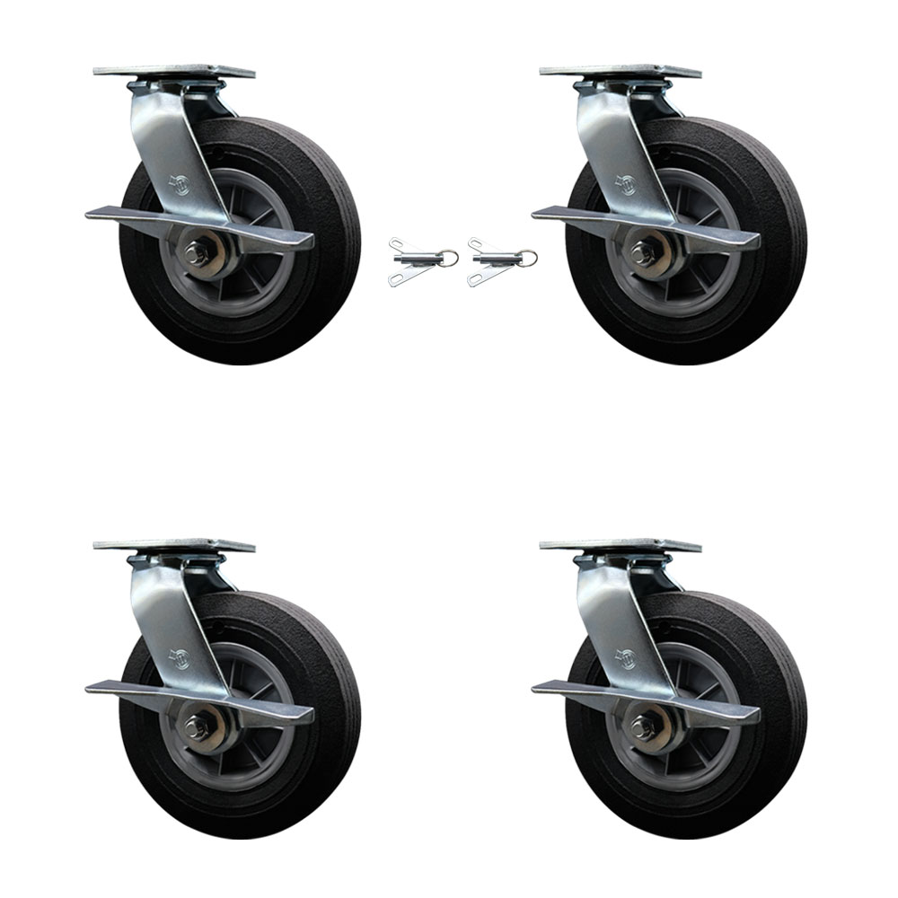 SCC-100S825-SNB-SLB-BSL-2-SLB2 8 in. Swivel Semi Pneumatic Solid Rubber Wheel Casters, Black - Set of 4