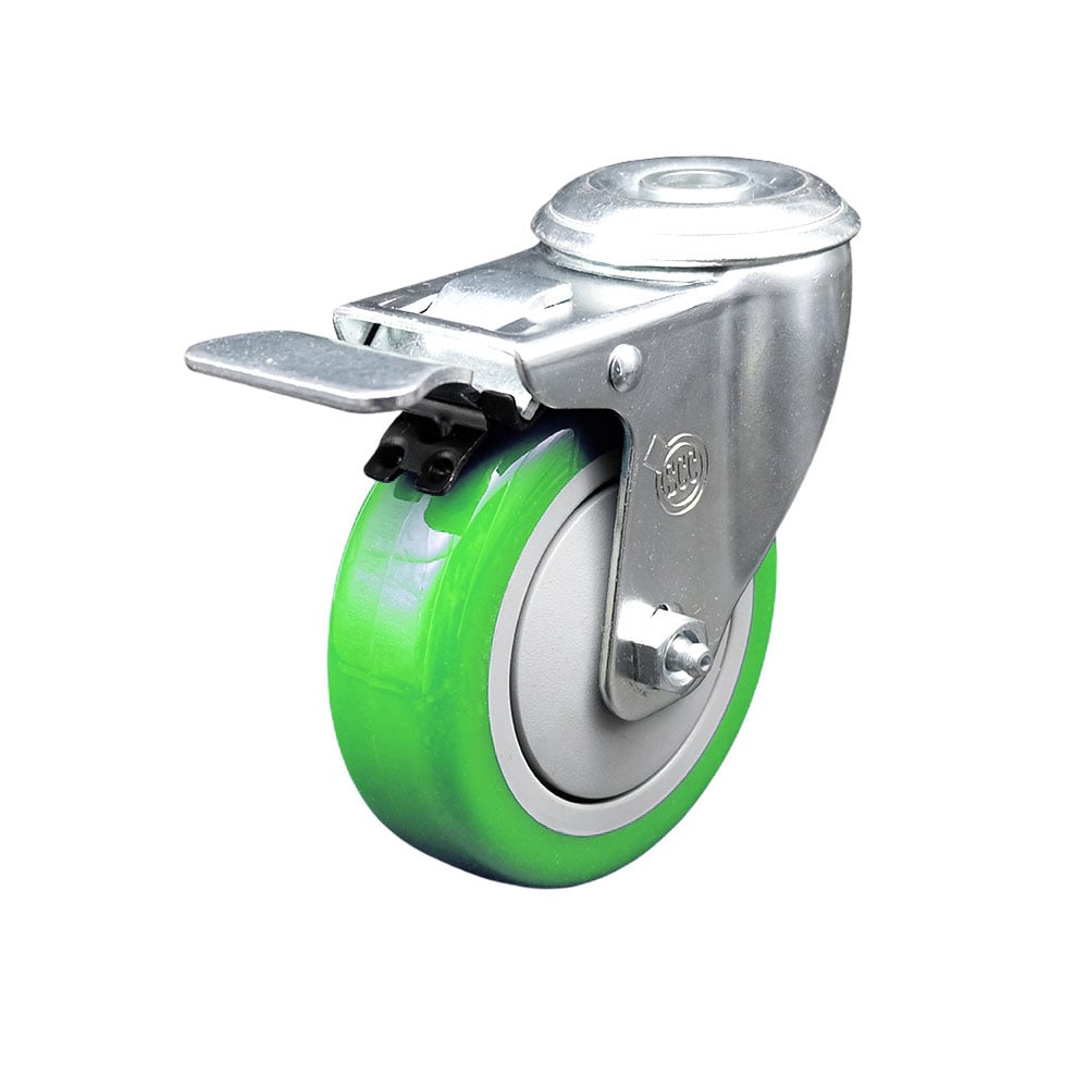 SCC-SSBHTTL20S414-PPUB-GRN Stainless Steel Polyurethane Swivel Bolt Hole Caster with 4 x 1.25 in. Green Wheel & Total Locking Brake