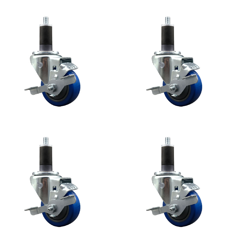 SCC-EX20S314-PPUB-BLUE-TLB-114-4 Polyurethane Swivel Expanding Stem Caster with 3 in. Blue Wheels & 1.25 in. Stems - Set of 4
