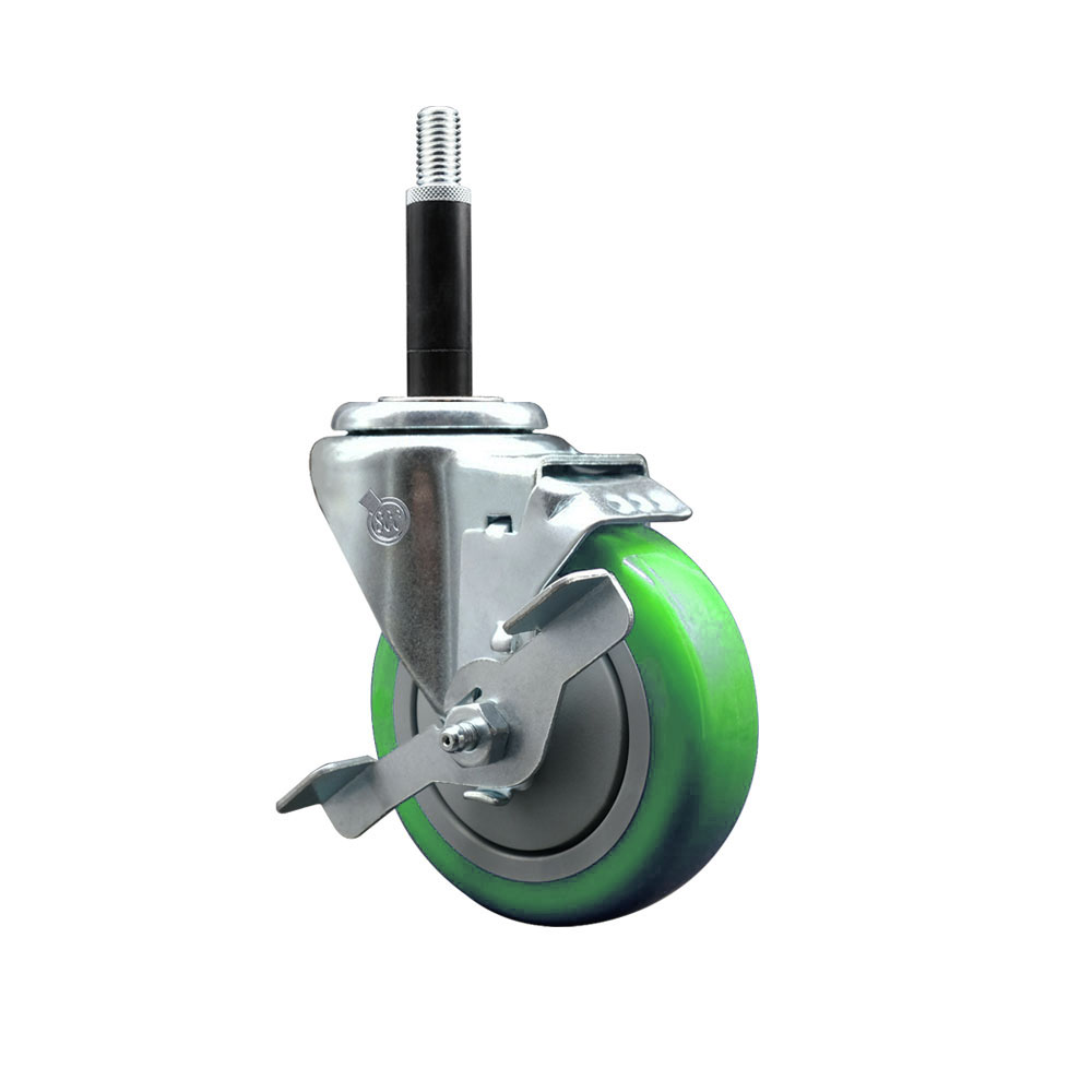 Stainless Steel Polyurethane Caster - Green - 4 in. - Top Locking Brake - 350 lbs Capacity