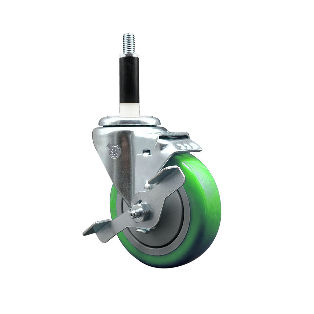 Stainless Steel Polyurethane Swivel Caster - Green - 4 in. Wheel - Top Locking Brake - 350 lbs Capacity